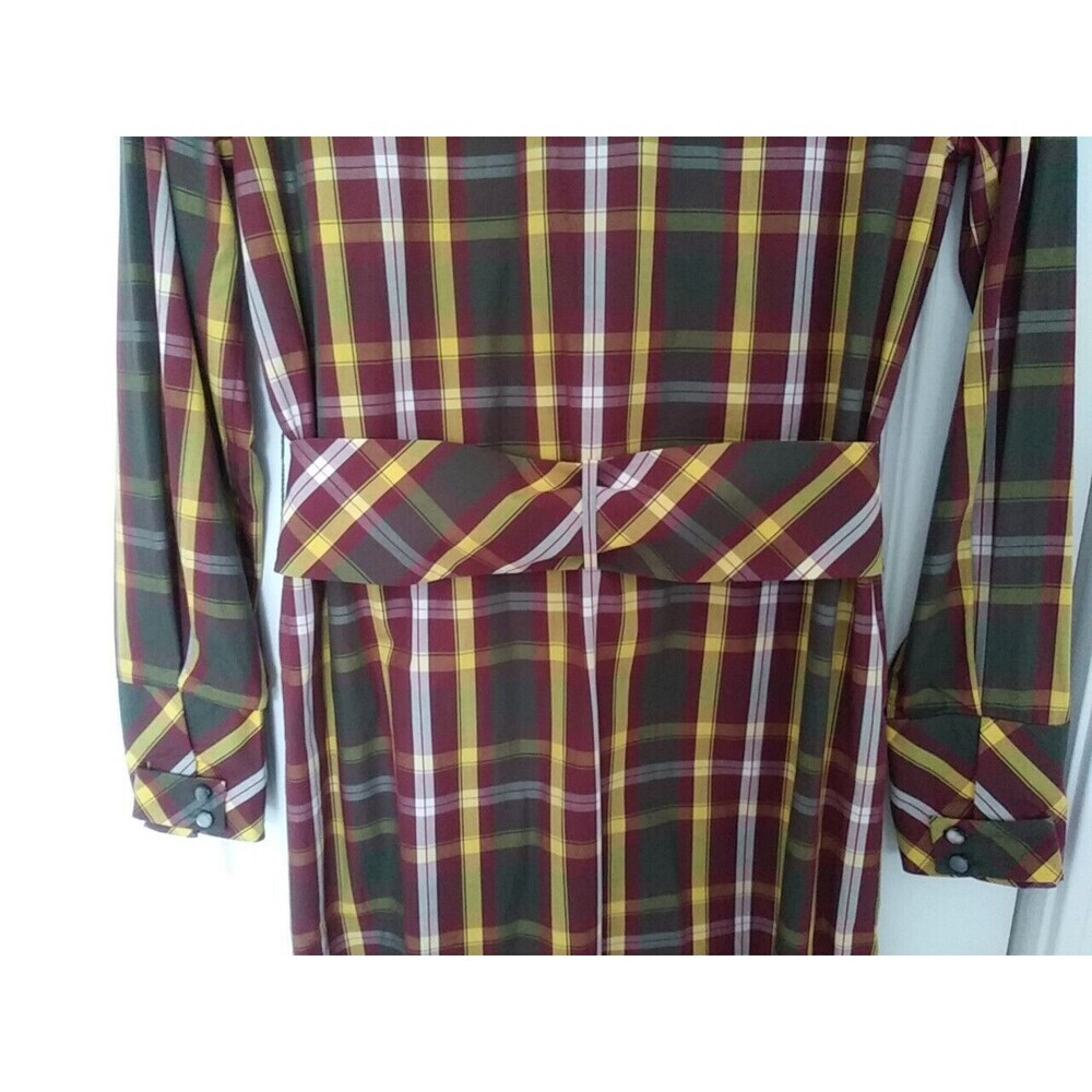 TRA MAD RKE Plaid L/S Cotton Belted Dress Pockets Buttons Vintage FINAL - Picture 8 of 16